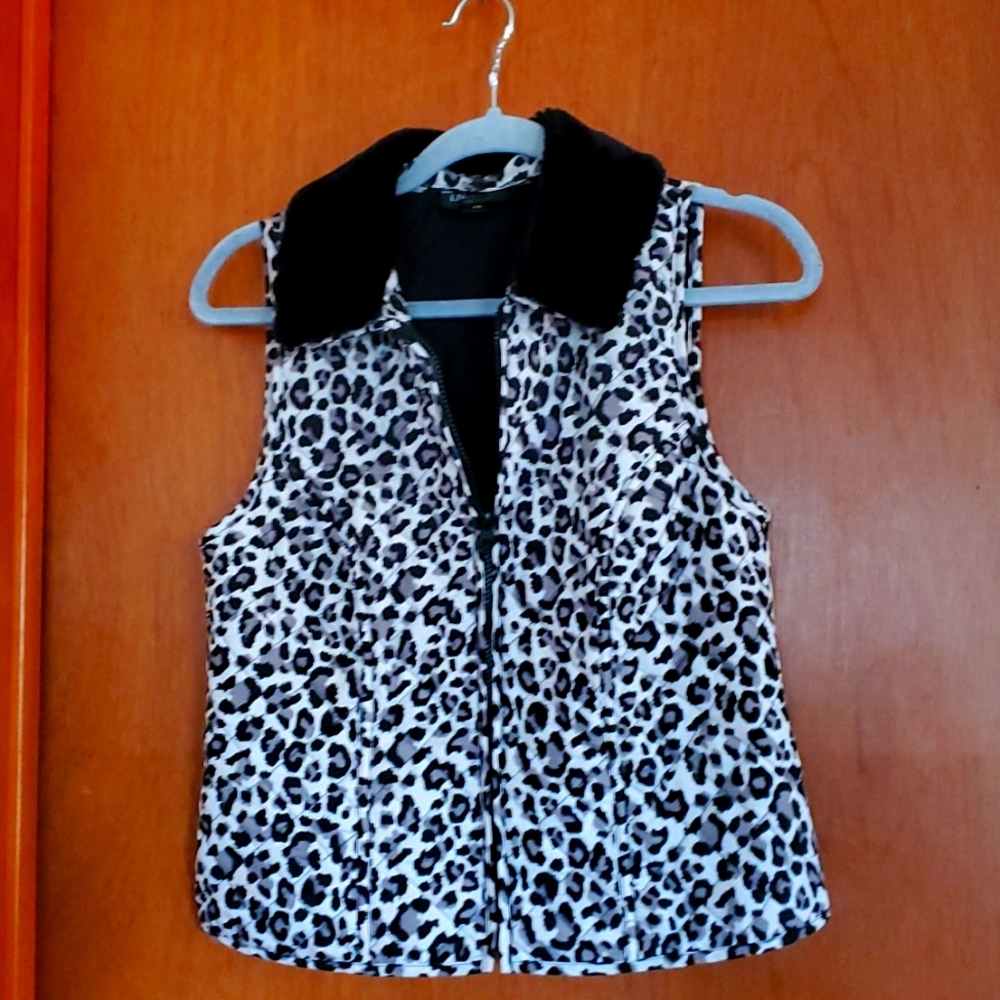 Leopard print petite small faux fur vest
